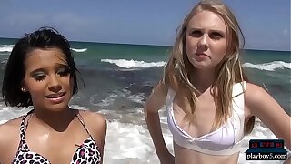 Amateur teen white-haired helter-skelter on the beach and fucked in a van