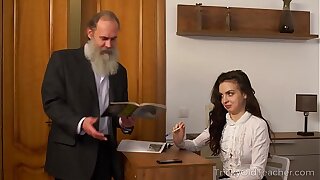 Tricky Old Tutor - Old Tutor with her beautiful natural boobs Milana Witchs